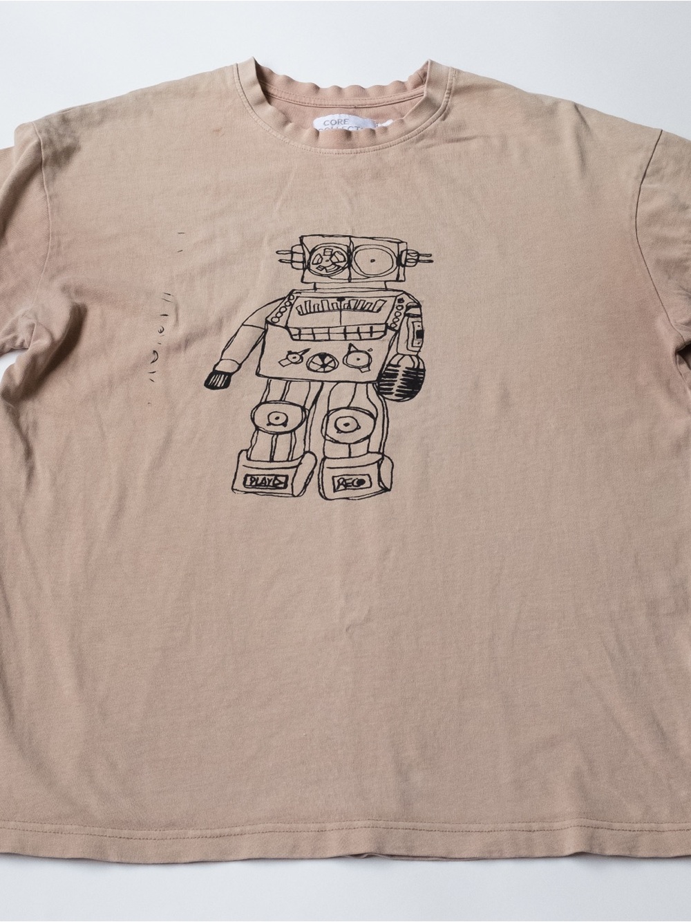 Beige Robot Graphic Short Sleeve Tee by